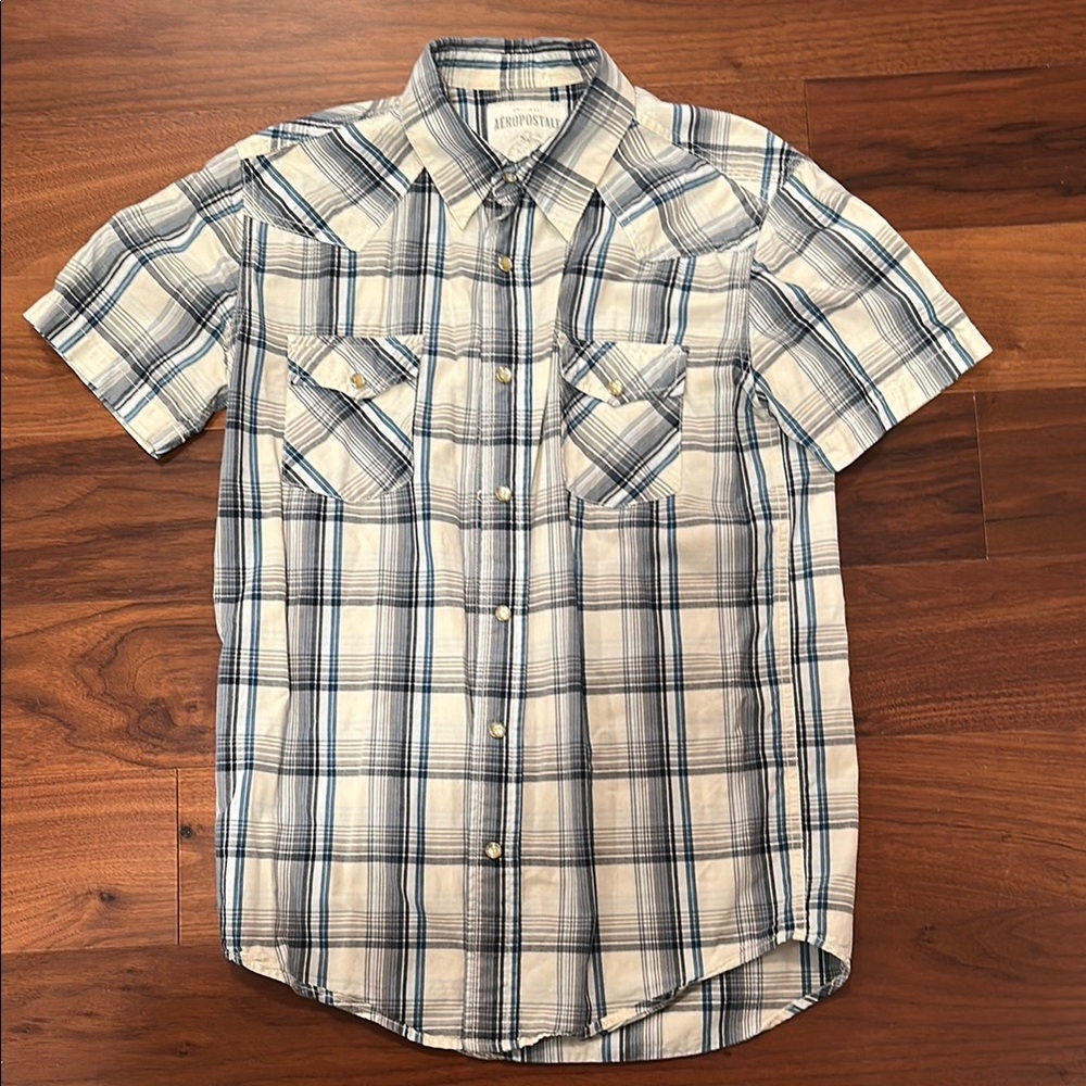 Aeropostale Blue and White Casual Button Down Shirt